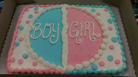 Buttercream sheet cake gender reveal idea light pink and light blue polka dots Gender Reveal Sheet Cake Ideas, Gender Reveal Sheet Cake, Buttercream Sheet Cake, Cake Gender Reveal, Sheet Cake Ideas, Baby Reveal Ideas, Gender Reveal Nails, Baby Reveal Cakes, Gender Reveal Baby Shower Themes