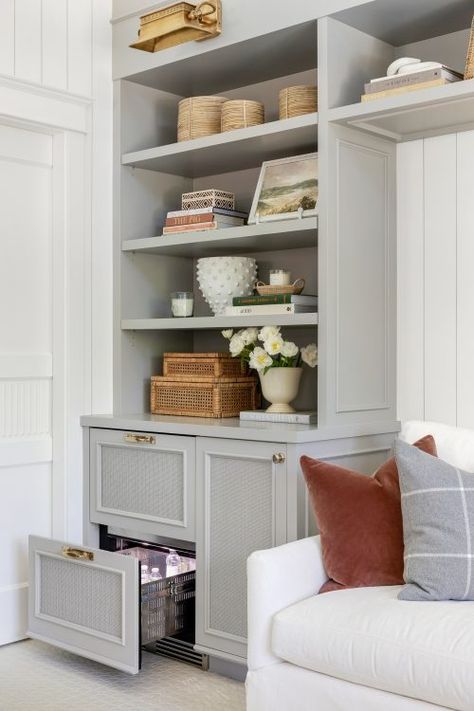 Piano In Study Room, Small Sitting Room Office, Bria Hammel Interiors, Bria Hammel, Bedroom Sitting Room, Slipcover Sofa, Built In Shelves Living Room, Primary Suite, Office Guest Room