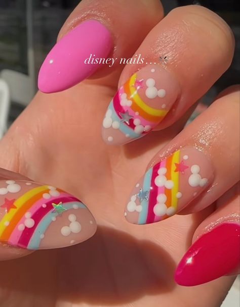 Disney Nails Birthday, Summer Disney Nails 2024, Disney Nails Neon, Disney Princess Nails Aesthetic, Pixar Nails Simple, Gel Nail Designs Disney, Cute Disney Acrylic Nails, Emily Nelson Disney, Retro Disney Nails