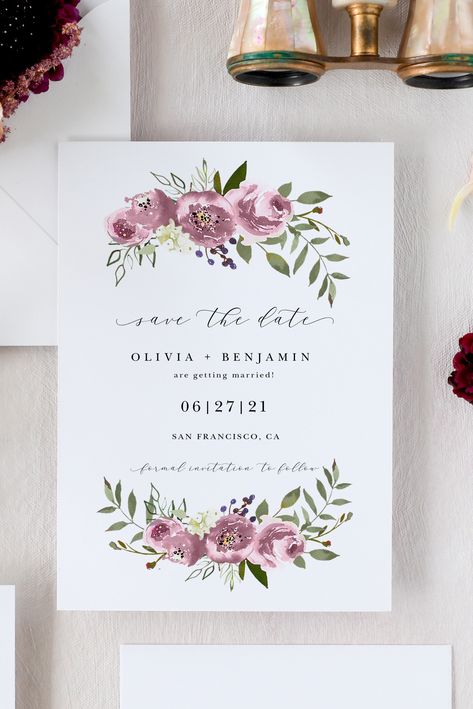 Dusty Rose Flowers, Save Our Date, Diy Photo Book, Digital Invitations Wedding, Save The Date Designs, Rose Wedding Invitations, Save The Date Template, Stationery Inspiration, Etsy Wedding Invitations