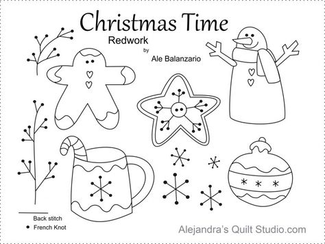 Christmas Embroidery Patterns Free, Christmas Redwork, Penny Rug Patterns, Primitive Embroidery, Redwork Patterns, Cute Christmas Ideas, Christmas Quilt Blocks, Quilt Studio, Arte Folk