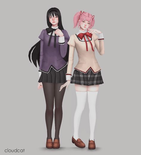 anime cc Sims 4 Cc Madoka Magica, Ts4 Anime Cc, Los Sims 4 Mods, Cc Packs, Full Body Costumes, Sims 4 Anime, Cc Shoes, Free Sims 4, The Sims 4 Packs