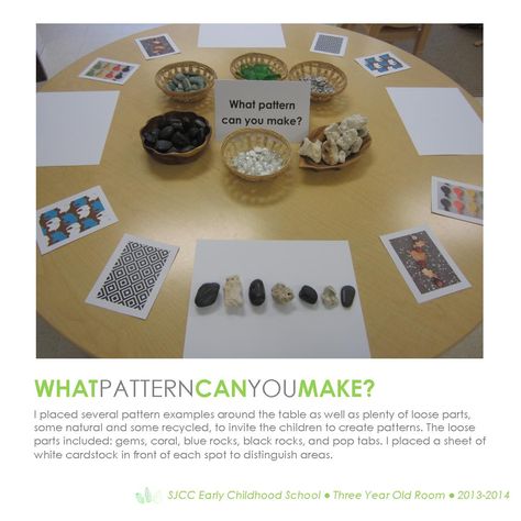 Patterns. Three Year Old Classroom. Hundred Languages. Loose Parts Provocation. Constructivism. Three Year Old Classroom, Learning Provocations, Morning Invitation, Reggio Activities, Provocation Ideas, Provocations Reggio, Old Classroom, Eyfs Maths, Eyfs Ideas