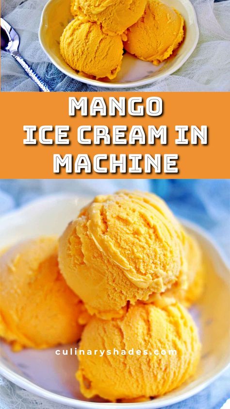 Homemade Mango Ice Cream, Homemade Ice Cream Recipes Machine, Kitchen Aid Ice Cream, Mango Ice Cream Recipe, Ice Cream Recipes Machine, Cuisinart Ice Cream, Cuisinart Ice Cream Maker, Mango Cheesecake, Mango Ice Cream