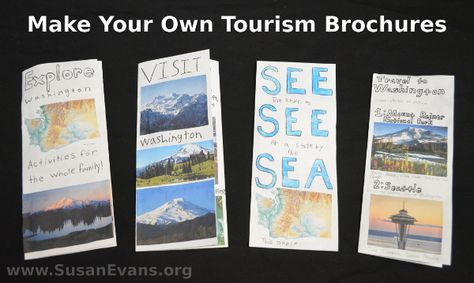 Make Your Own State Tourism Brochures - http://susanevans.org/blog/make-your-own-state-tourism-brochures/ My State Project, State Brochure Project, Tourism Project Ideas, Brochures Ideas, Kids Brochures, State Project, United States Geography, Brochure Examples, Teaching Geography