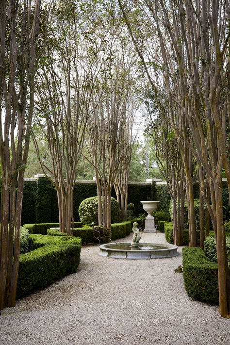 French Fountains, Houston Garden, Boxwood Landscaping, French Garden Design, Veranda Magazine, French Style Homes, Stone Fountains, Formal Garden, Formal Gardens