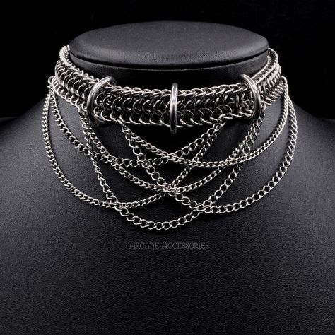 Chainmail Choker, Chainmaille Jewelry Patterns, Goth Fits, Chainmail Jewelry, Chain Maille Jewelry, Chain Maille, Punk Jewelry, Jewellery Accessories, Chain Mail