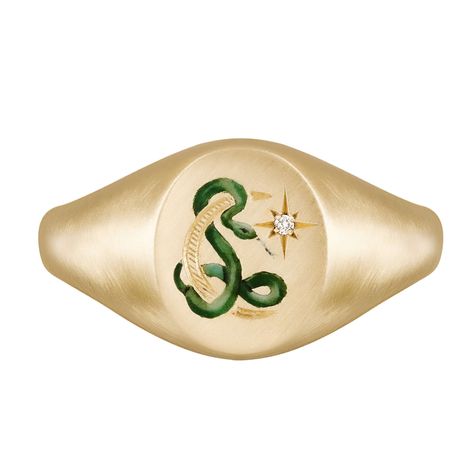 Luxury Gold Signet Ring, Luxury Fine Jewelry Signet Ring, Luxury Antique Signet Ring With Intricate Design, Luxury Gold Signet Ring With Intricate Design, Luxury Gold Enamel Signet Ring, Moon Ring, Snake Jewelry, Gold Signet Ring, Jewelry Lover