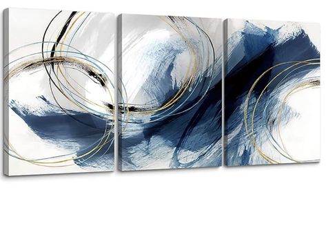 blue and gold abstract canvas art, circles Modern Artwork Paintings, Art Minimaliste, Abstract Canvas Wall Art, Canvas Art Wall Decor, Canvas Wall Art Set, Textured Wall Art, Colorful Paintings, Blue And Gold, Modern Artwork