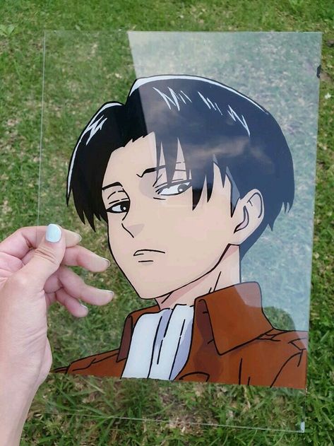 Levi Canvas Painting, Glass Paintings Anime, Glass Anime Painting, Levi Glass Painting, Levi Painting, Anime Glass Art, Anime Glass Painting, Glass Art Painting, Anime Canvas Painting