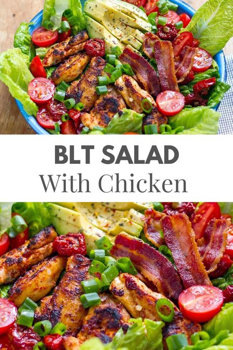 BLT Salad With Chicken & Avocado Chicken Blt Salad, Blt Salad Recipe, Green Bean Salad Recipes, Bacon Dinner, Avocado Blt, Chicken Blt, Bacon Seasoning, Blt Salad, Salad With Chicken