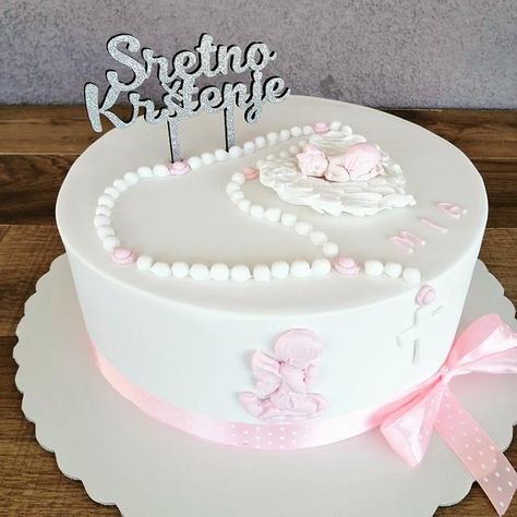 Torta Za Krstenje, Cake For Baptism Girl, Christening Cake Girl, Rođendanske Torte, Cristening Cake Baby Girl, Girl Christening Cake, Bautizo Cake, Babtisim Cake Girl, Pink Christening Cake