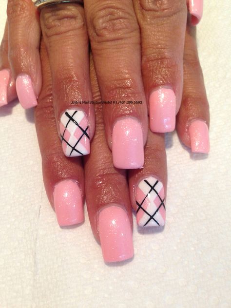 Argyle Nails, Pink Argyle, Nails Extra, Makeup Nails Designs, Fingernail Designs, Manicure Nail Designs, French Manicure Nails, Fancy Nails Designs, Plaid Nails