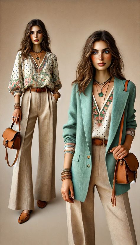 Boho Office Outfit, All Beige Outfit, Colour Seeds, Outfits Ideas For School, Social Clothes, Look Boho Chic, Preppy Boho, Office Casual Outfit, Stylish Fall Outfits