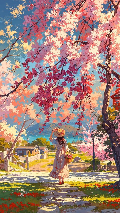 Springtime Aesthetic, Cherry Blossom Painting, Dreamy Artwork, Arte Van Gogh, Aesthetic Wallpaper Iphone, Art Gallery Wallpaper, Flower Art Images, Girly Art Illustrations, Cool Wallpapers Art