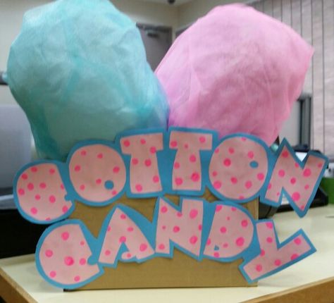 DIY fake Cotton Candy Prop!!! Cotton Candy Crafts, Candy Bulletin Boards, Fake Cotton Candy, Candy Props, Cotton Candy Party, Halloween Camping, Candy Factory, Candy Display, Summer Fun For Kids