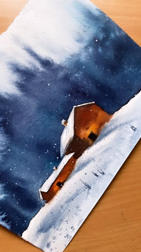 Christmas Cards Handmade Watercolor Winter Scenes, Easy Winter Watercolor, Watercolor Winter Scenes, Winter Watercolor Paintings, Cozy Watercolor, Watercolor Art Landscape, Watercolor Winter, Winter Watercolor, Christmas Card Art