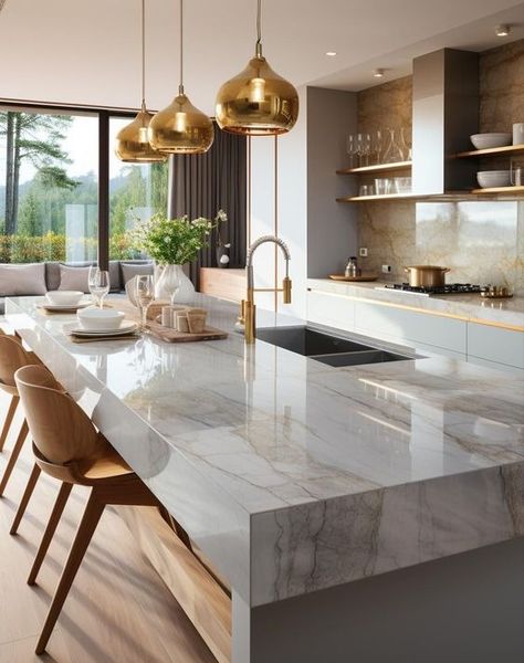 Modern Kitchen Trends, Tiny Island, Bloxburg Modern, Kitchens Luxury, Dream Kitchens Design, Kitchen Design Plans, Gold Kitchen, Design Room, 2023 Trends