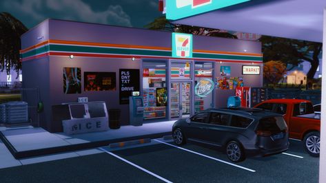 7 Eleven Gas Station 711 Gas Station, 7 Eleven Gas Station, Sims 4 Restaurant, The Sims 4 Lots, Sims 4 Expansions, Play Sims, Male Clothes, Sims Building, Sims 4 Cc Furniture