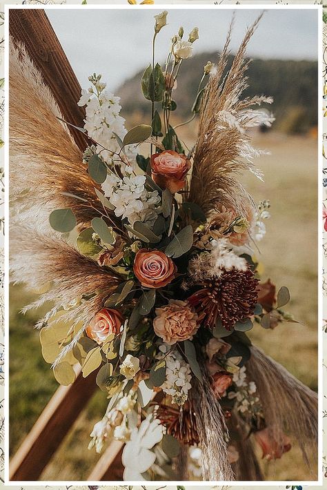 Wedding Flower Arrangements - The Smartest and Fastest Solution to Buy What You Need is From Here - Click to visit NOW! Fall Boho Wedding Flowers Arch, Wedding Fall Flower Arrangements, Rustic Wedding Arch Flowers, Simple Beautiful Wedding Centerpieces, Outdoor September Wedding Ideas, Boho Arch Floral Arrangements, Boho Rustic Wedding Flowers, Wedding Arch Floral Arrangements, Boho Arch Flowers