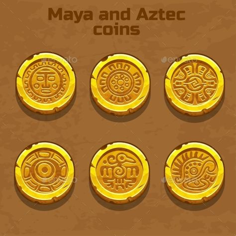 old gold aztec and Maya coins, resource gaming element Maya Gold, Pirate Coins, Mayan Symbols, Coin Games, Coin Icon, Dnd World Map, Aztec Gold, Pirate Games, Coin Art