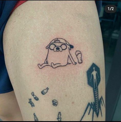 Jake The Dog Tattoo, Funny Tattoo Designs, Jake Tattoo, Funny Tattoo, Adventure Time Tattoo, Geek Style, Funky Tattoos, Be Serious, Fire Tattoo