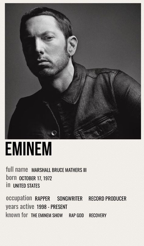 Eminem Polaroid, Eminem Poster, Eminem Funny, Eminem Songs, The Eminem Show, Rihanna Love, Posters Minimalist, Celebrity Prints, Music Poster Ideas