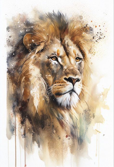 Andrew Simoson | WATERCOLOR | African Lion Contemporary Wildlife Art, 30 Tattoo, Abstract Lion, Lion Portrait, Watercolor Paintings Nature, Lion Painting, Contemporary African Art, Animal Portraits Art, Lion Canvas