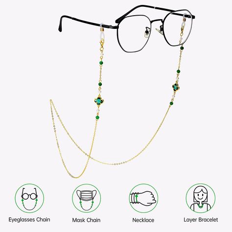 CHARMINGO Mask Lanyard Chain Eyeglasses Chain for Women Four-leaf Sunglass Reading Glasses Chains Holder Strap Eyewear Cord at Amazon Women’s Clothing store Amazon Glasses, Circular Glasses, Eyeglasses Chain, Sweet Accessories, Mask Lanyard, Glasses Chains, Christmas Gifts For Wife, Chain For Women, Eyeglass Chain