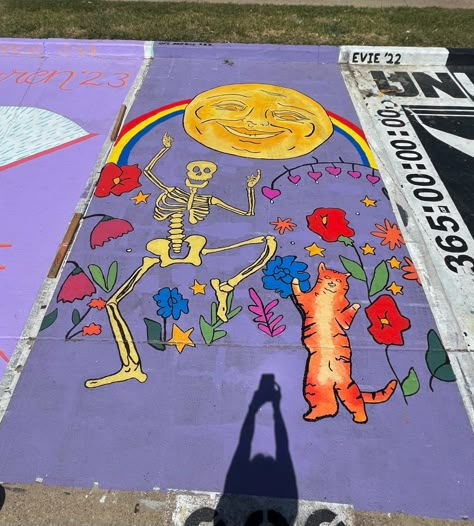 #classof2023 #coolart #parking #painting Car Parking Spots Painted, Car Parking Spot Painting, Painting Car Parking Spots, Hippie Parking Spot Painting, Unique Parking Spot Paintings, Highschool Painted Parking Spots, Painted Parking Spots, Painted Parking Spots Senior Girls, Parking Lot Painting