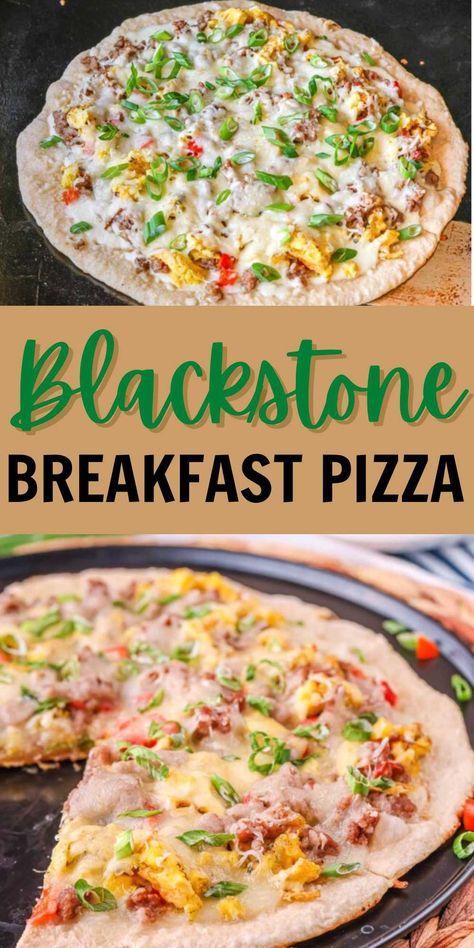 Blackstone Breakfast Pizza - grillonadime.com Grilled Breakfast Pizza, Breakfast Recipes Blackstone, Breakfast Pizza On Blackstone, Breakfast Grill Ideas, Flat Grill Breakfast Ideas, Tailgate Blackstone Recipes, Healthy Blackstone Breakfast, Blackstone Breakfast Pizza, Breakfast Ideas Blackstone