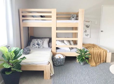 Triple Bunk Beds, Kids Shared Bedroom, Diy Bunk Bed, Triple Bunk Bed, Triple Bunk, Wooden Bunk Beds, Shared Bedroom, Shared Room, Bunk Room