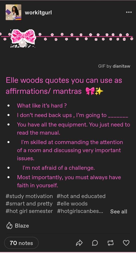 Elle Woods Inspiration, Elle Woods Quotes, Study Schedule, Elle Woods, Have Faith In Yourself, Character Inspo, Mind Map, Have Faith, Note To Self