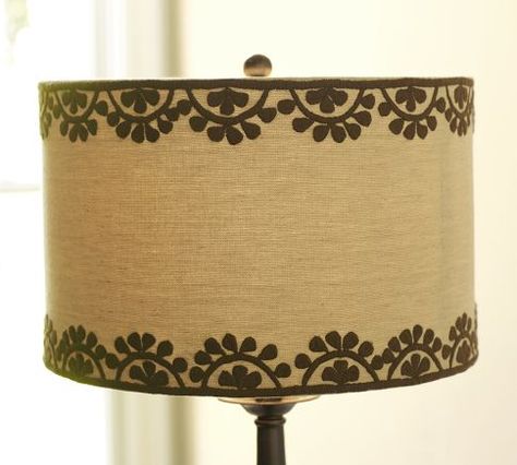 Medina Embroidered Drum Lamp Shade $70 (Pottery Barn) - DIY something (stencil?) with purple for Studio Seaglass Colors, Pottery Barn Diy, Lampshade Diy, Home Decor Bright, Creative Lamp Shades, Shabby Chic Lamp Shades, Antique Lamp Shades, Wall Lamp Shades, Wooden Lampshade