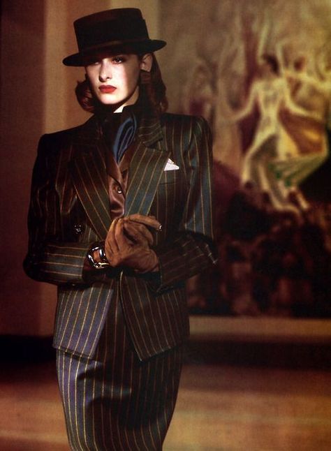 Yves Saint Laurent Fashion Vintage Pinstripe Suit Women Aesthetic, Pinstripe Aesthetic, 1920s Suit, Character Clothes, Woman In Suit, Pop Art Fashion, 1920 Fashion, Prom 2024, Lore Olympus