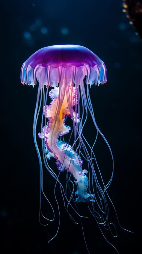 free swimming jellyfish Glow Jellyfish, Neon Jellyfish, Jellyfish Photo, Floating In Water, In Water, Jellyfish, Sea Life, Art Inspo, Floating