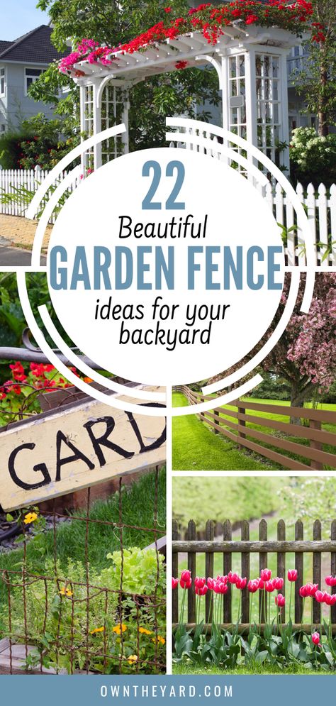 Home Garden Fence Ideas, Fences Around Gardens, Decorative Fencing Front Yard, Front Yard Garden Fence, Affordable Garden Fence, Small Fenced In Garden Ideas, How To Make A Garden Fence, Farmhouse Fence Decor, Garden Fencing Design