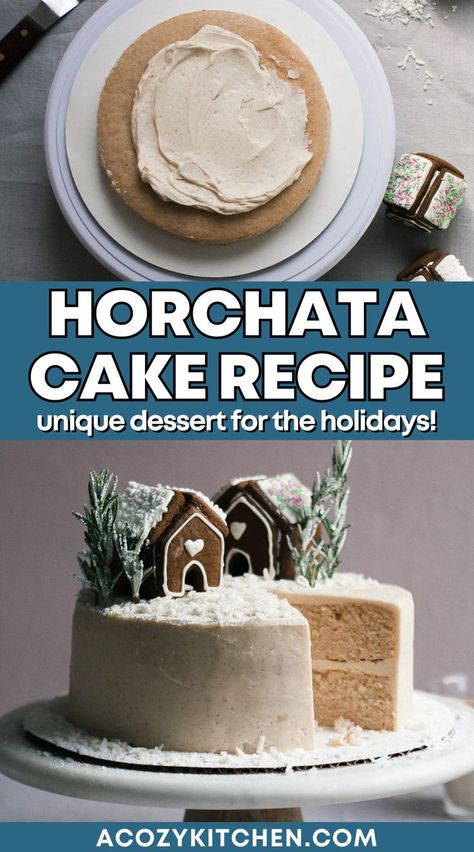 Horchata Cake Recipe, Horchata Recipe Authentic, Horchata Cake, Authentic Horchata, Mexican Christmas Desserts, Mexican Cake Recipes, Unique Holiday Desserts, Holiday Dessert Table, Horchata Recipe