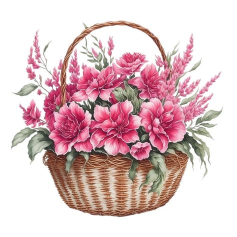 Watercolor Basket, Bucket Drawing, Basket Watercolor, Flower Design Wedding, Basket Clipart, Valentine Card Crafts, Artsy Background, Journaling Digital, Art Tutorials Watercolor