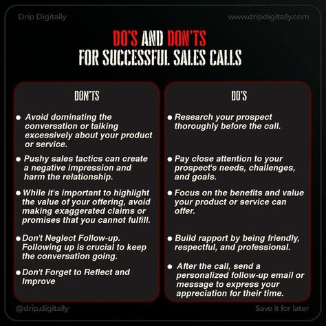 Do's And Don'ts For Successful Sales Calls Timeshare Sales Tips, Sales Skills Training, Sales Techniques Tips, Sales Tips Cold Calling, Closing Sales Techniques, Sales Closing, Sales Script, Start Own Business, Visual Management