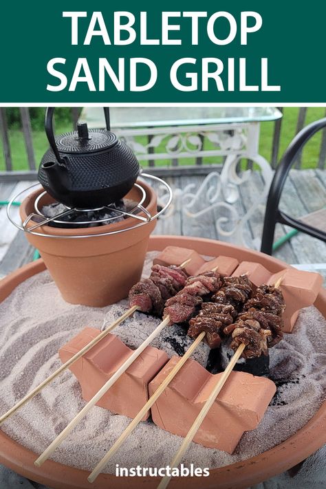 beastoleon's small open tabletop grill can be a great centerpiece for any outdoor setting. #Instructables #outdoors #backyard #grilling #bbq Table Top Grill Recipes, Barbecue Table Ideas, Table Top Bbq, Korean Bbq At Home, Stove Table, Diy Barbecue, Camping On The Beach, Tabletop Grill, Asian Grill