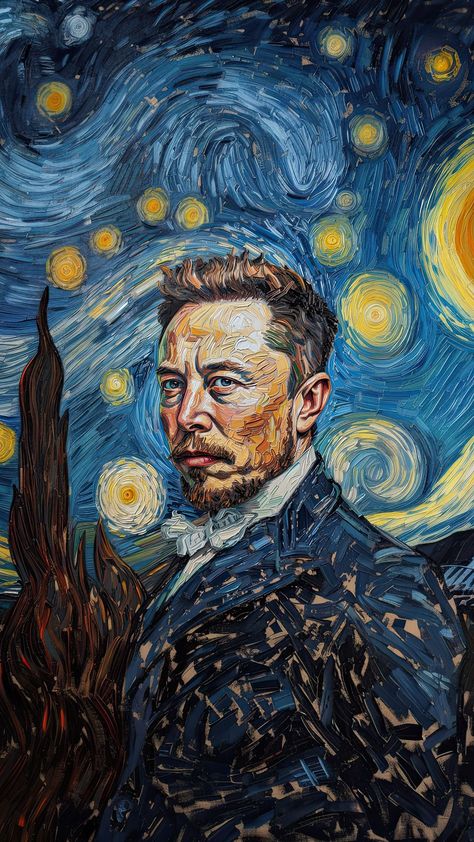 Elon Musk Painting, Elon Musk Wallpaper, Gogh Paintings, Iphone Lock Screen, Starry Night Art, Vincent Van Gogh Paintings, People Painting, Original Iphone Wallpaper, Arte Van Gogh