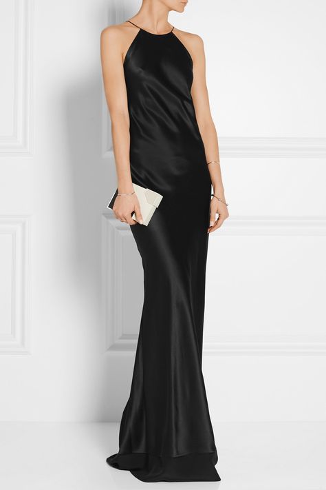 CALVIN KLEIN COLLECTION Silk-satin gown$2,315 Garden Party Outfit Dresses, Garden Party Outfit, Calvin Klein Collection, Estilo Chic, Satin Gown, Long Black Dress, Beautiful Gowns, Trendy Dresses, Giuseppe Zanotti