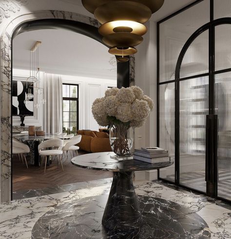 Grand Foyer Design, French Foyer Design, French Foyer, Apartment Foyer, Landed House, Classic Entrance, Classic Decoration, Hello Future, French Interiors