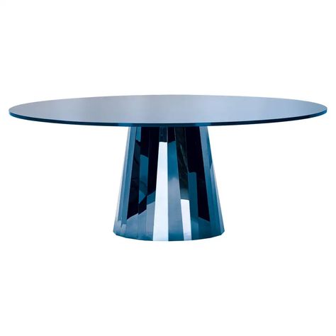 ClassiCon Pli Table in Blue with Lacquer Top by Victoria Wilmotte For Sale at 1stDibs Brass Dining Table, Glass Dining Room Table, Dining Room Blue, Stainless Steel Sheet, White Dining Table, Modern Dining Room Tables, Side Table Design, Table Dining, French Designer