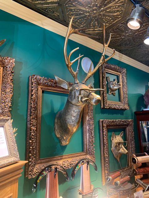 Frankie The Stag Wall Mount, Brass Deer Head, Framed Deer Head, Brass Animal Head Wall, Faux Animal Heads On Wall, Deer Heads Living Room, Animal Heads On Wall, Deer Mount Decor, Animal Head Wall Art