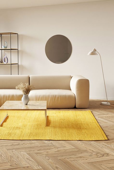 The Raincoat Yellow Cotton Rug. Sustainably made from textile waste from the fashion industry. ____ #livingroom, #hall, #hallway, #interior, #room decor, #living room, #decorative, #accessoryhome, #babyroom, #bedroom, #apartment, #carpets, #rugs #cottonrugs, #bathroom, #moderninterior, #modernhome , #moderndecor, #furniture, #minimalistdecor, #minimalistinterior, #summer, #modernstyle, # scandinavian, #nordic #rug #cottonrug #carpet #sustainabledesign Hallway Interior, Nordic Rug, Room Decor Living Room, Scandinavian Bathroom, Textile Waste, Interior Room, Yellow Bathrooms, Yellow Rug, Decor Living Room