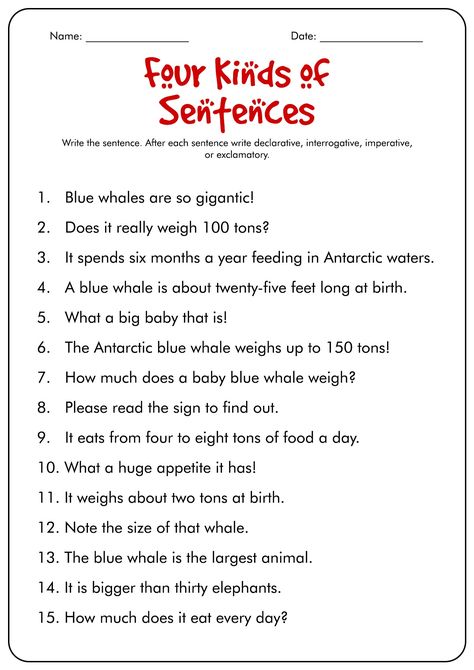 12 Four Types Of Sentences Worksheets - Free PDF at worksheeto.com Kinds Of Sentences Worksheet Grade 5, Sentence Types Worksheets, Kinds Of Sentences Worksheet Grade 3, Kind Of Sentences Worksheet, Types Of Sentences Worksheet Grade 5, Sentence Dictation, Four Types Of Sentences, 4 Types Of Sentences, Create Worksheets