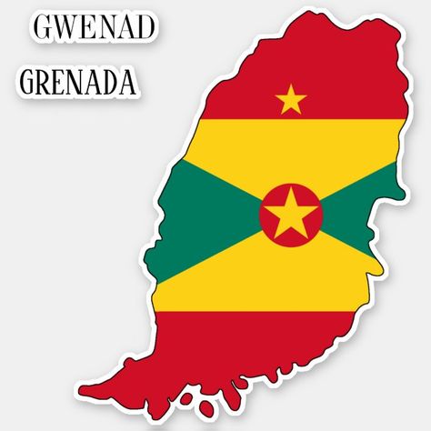 Grenada Flag Map Sticker - Grenada Gift Grenada Aesthetic, Grenada Map, Grenada Caribbean, Grenada Flag, Map Sticker, Tattoos For Guys, Aesthetic Wallpapers, Flag, Created By