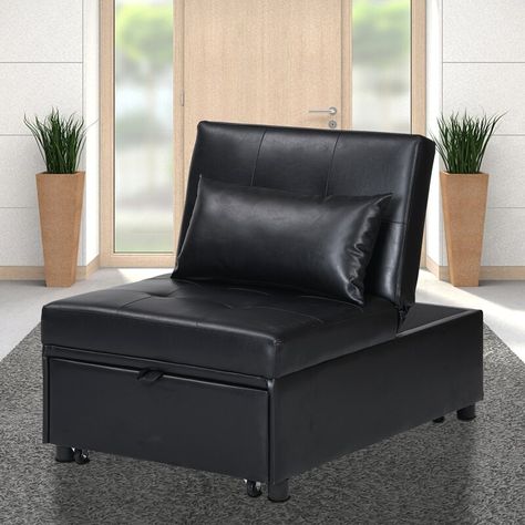 Latitude Run® Townsey 26.8'' Wide Tufted Convertible Chair | Wayfair Small Apartment Room, Sofa Bed Black, Ottoman Sofa Bed, Sleeper Chair Bed, Beds For Small Spaces, Folding Ottoman, Lounge Couch, Single Sofa Bed, Folding Sofa Bed